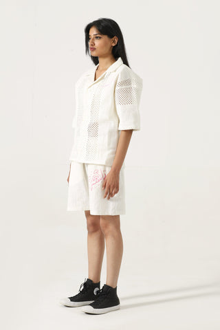 Handwoven mesh button-down