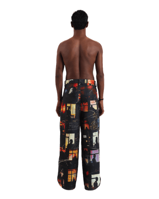 "Nocturnal ride" printed straight-leg trousers