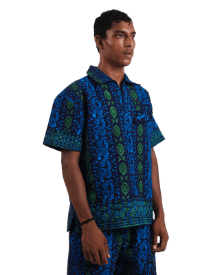 "Nocturnal paisley" handwoven cotton button-down