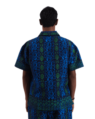 "Nocturnal paisley" handwoven cotton button-down