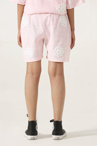 "Flower child" hand-embroidered shorts
