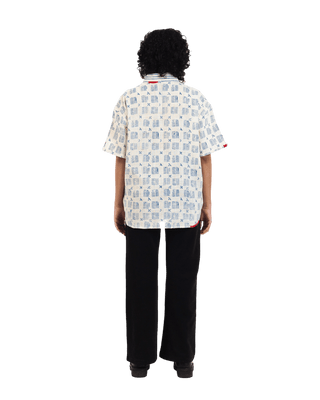 "Azure echo" handwoven and handblockprinted polo