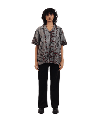 "Midnight ascent" handwoven button-down