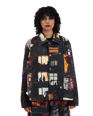 "Nocturnal reverie" abstract printed coach jacket