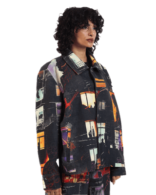 "Nocturnal reverie" abstract printed coach jacket