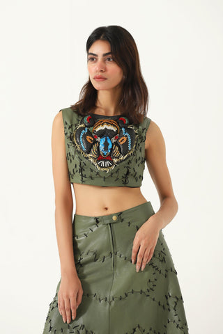 Embroidered leather top
