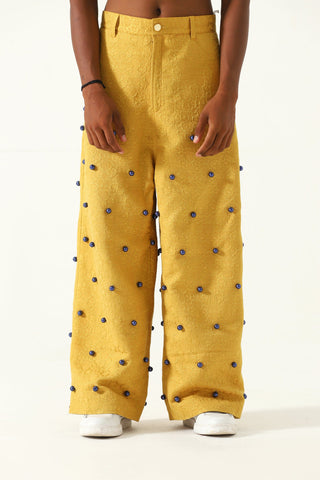 Lost time" hand-embroidered silk trousers