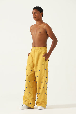 Lost time" hand-embroidered silk trousers