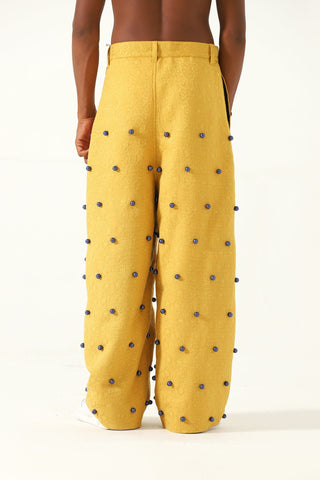 Lost time" hand-embroidered silk trousers