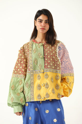 "Barsaat" hand-embroidered silk shirt-jacket