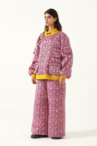 "Haveli" quilted silk block print sweatshirt