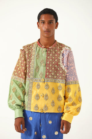 "Barsaat" hand-embroidered silk shirt-jacket