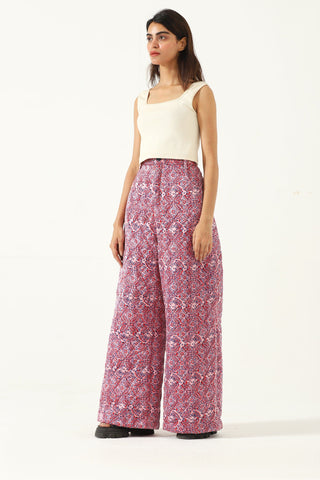 "Haveli" quilted silk block print sweatpants