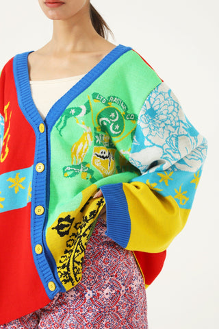 "Am I free" knit abstract cardigan
