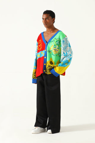 "Am I free" knit abstract cardigan
