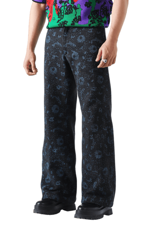 "Forest" block print denim trousers