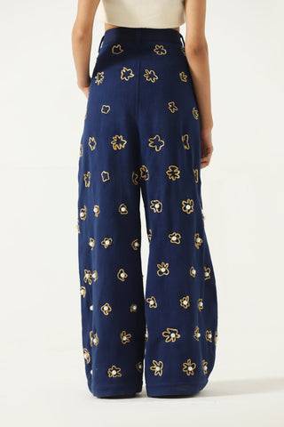 Hand embelished denim trousers