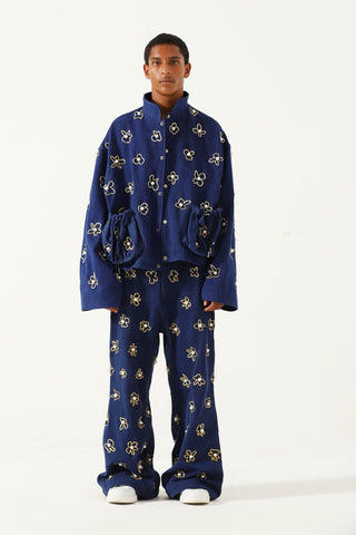 Hand embelished denim trousers