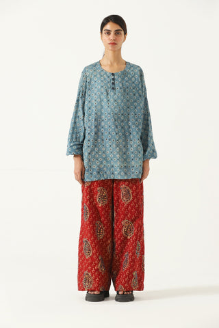 Indigo dye and block print shirt