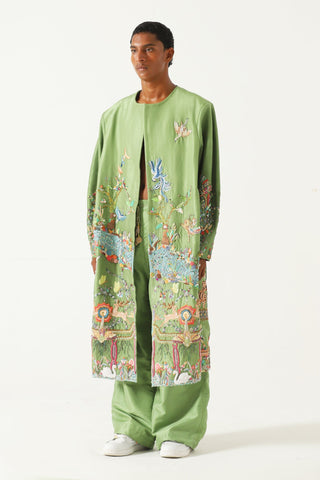 Pistachio green silk trousers