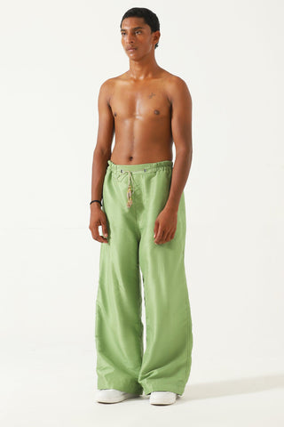 Pistachio green silk trousers
