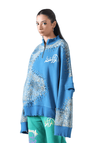 "Waves of steel" blockprint sweatshirt