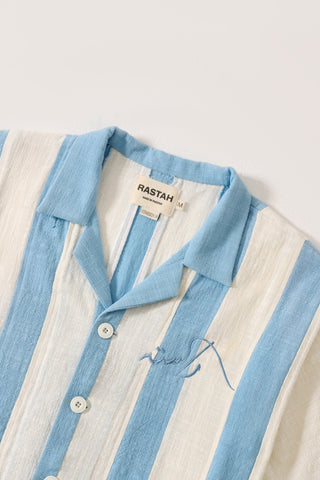 Handwoven striped cotton button-down