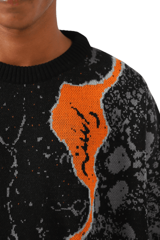 "Fire of man" jacquard knit sweater