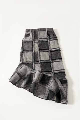 Upcycled panel denim skirt