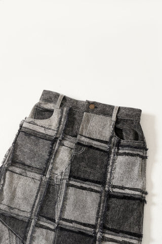 Upcycled panel denim skirt