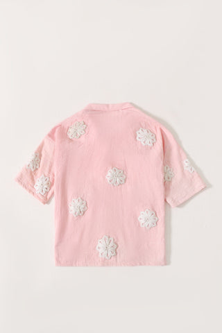 Hand-Embroidered pink button-down