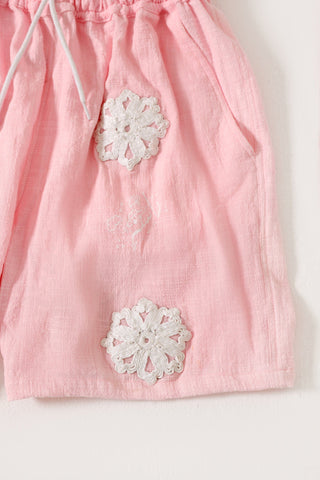 "Flower child" hand-embroidered shorts