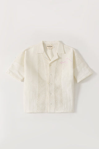 Handwoven mesh button-down