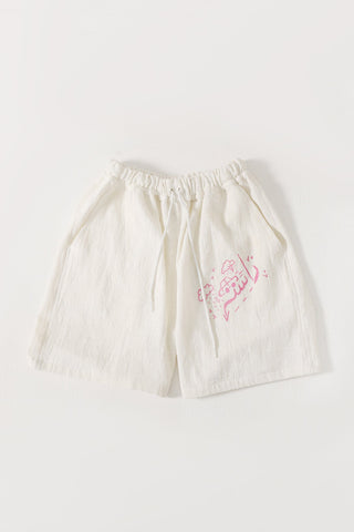 Handwoven pink logo shorts