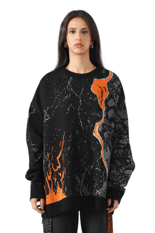 "Fire of man" jacquard knit sweater