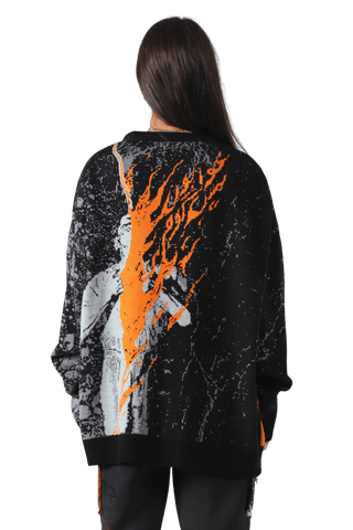 "Fire of man" jacquard knit sweater