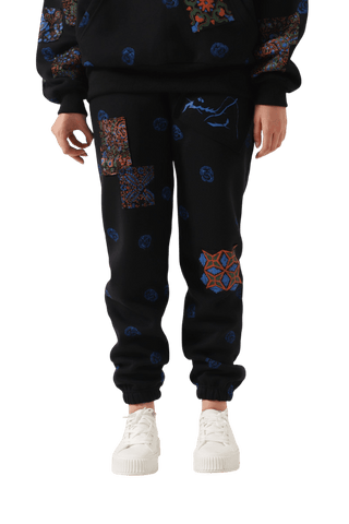 Patchwork block print sweatpants