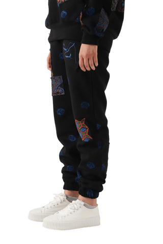 Patchwork block print sweatpants