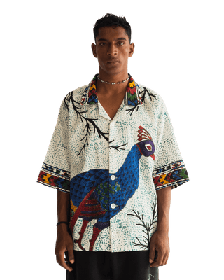 "Eternal forest" hand block print button-down