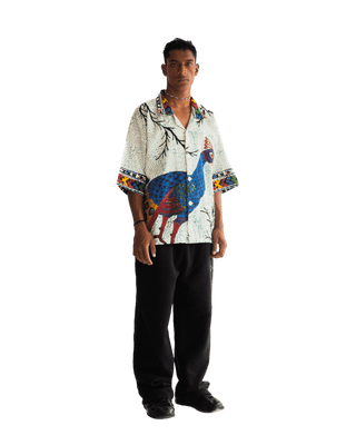 "Eternal forest" hand block print button-down