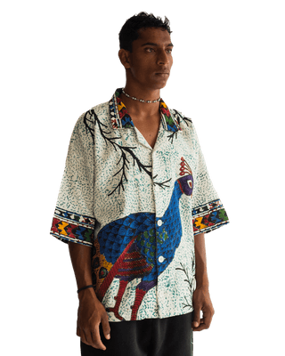"Eternal forest" hand block print button-down