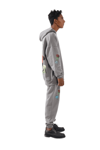 "Sajan rus gaye" handprinted smoke grey sweatpants