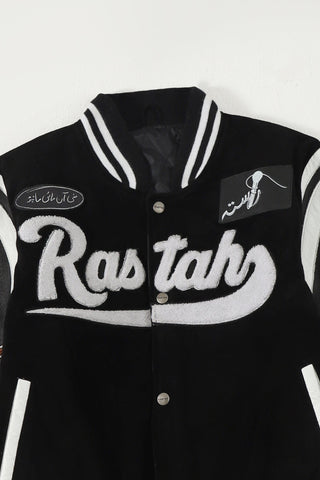 "97 paradise" suede varsity jacket