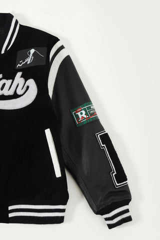 "97 paradise" suede varsity jacket