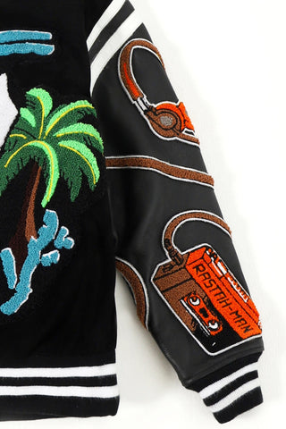 "97 paradise" suede varsity jacket