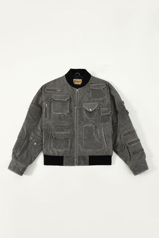 "Midnight train" leather bomber jacket