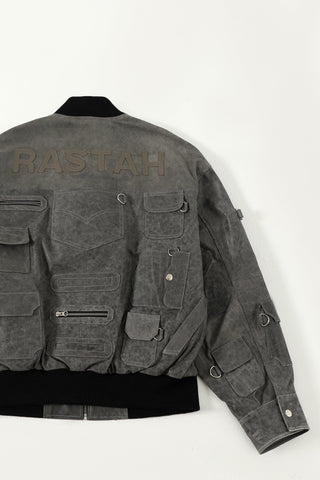 "Midnight train" leather bomber jacket