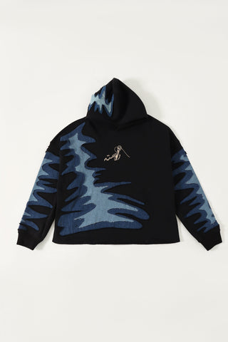 Intertwine denim and fleece hoodie