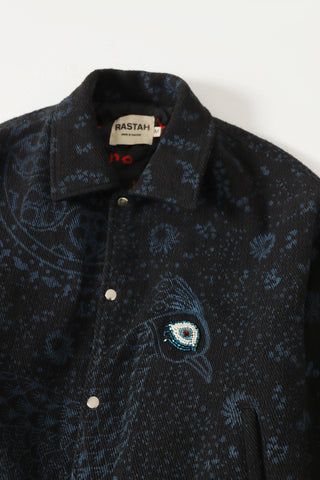 "Eye of the storm" block print bomber jacket
