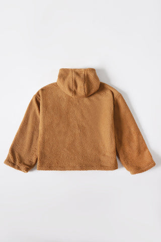 Brown sherpa logo hoodie